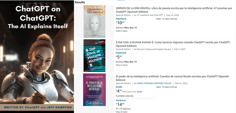 Capturas de libros publicados por ChatGPT a la venta en la web de Amazon